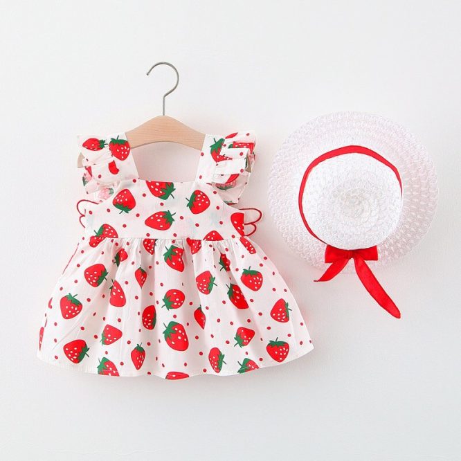 Girls Wing Print Dress + Hat Set - Image 3