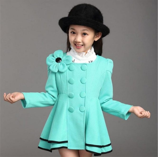 Girls Wind Dust Flower Decor Trench Coat - Image 3
