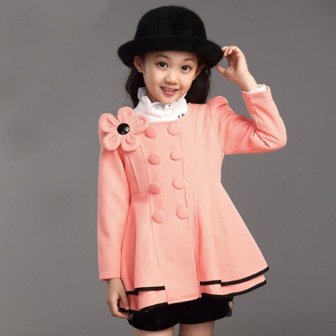 Girls Wind Dust Flower Decor Trench Coat - Image 2