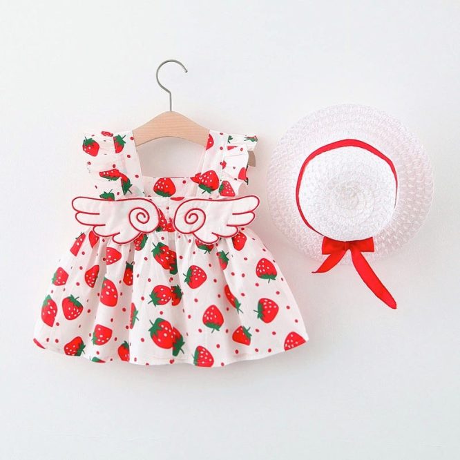 Girls Wing Print Dress + Hat Set