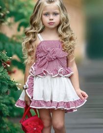 Girls Plaid Spaghetti Strap Top + Skirt 2 Pcs Set