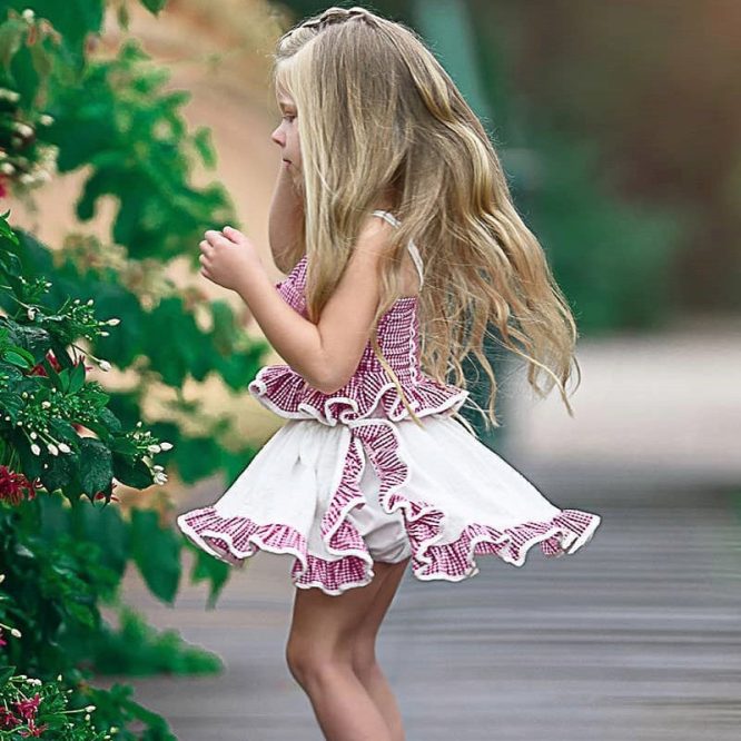 Girls Plaid Spaghetti Strap Top + Skirt 2 Pcs Set - Image 4