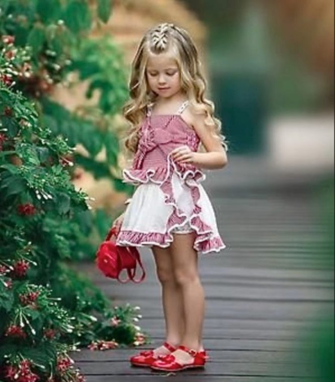 Girls Plaid Spaghetti Strap Top + Skirt 2 Pcs Set - Image 5