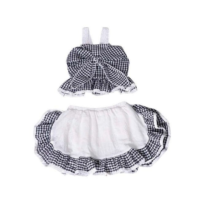 Girls Plaid Spaghetti Strap Top + Skirt 2 Pcs Set - Image 13