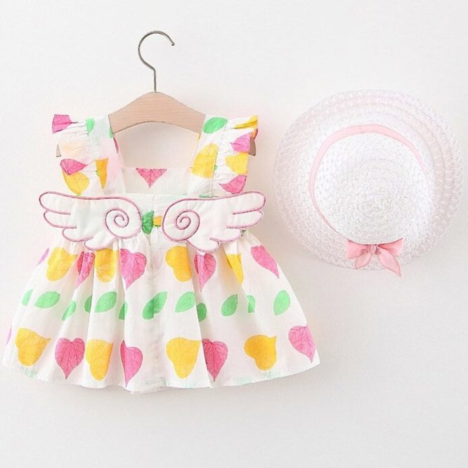Girls Wing Print Dress + Hat Set - Image 2