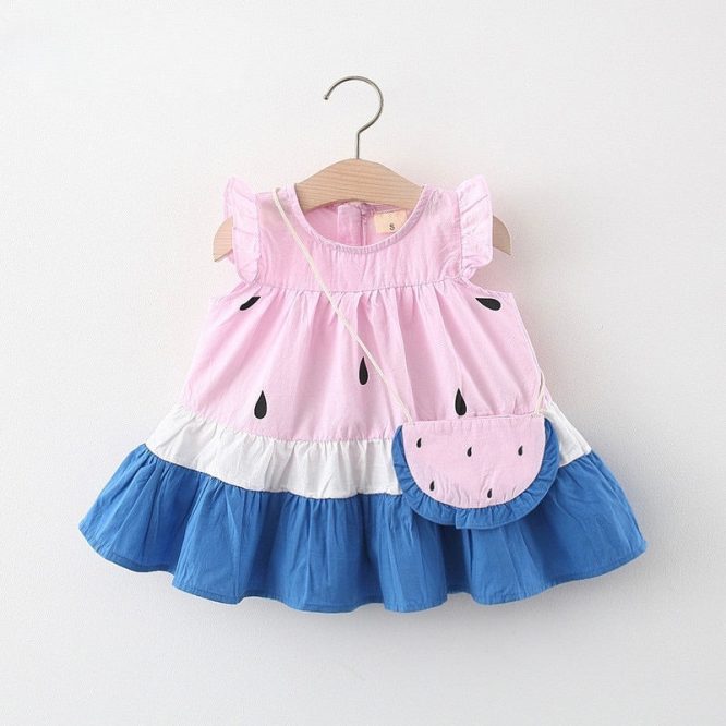Girls Watermelon Cotton Dress + Handbag Set