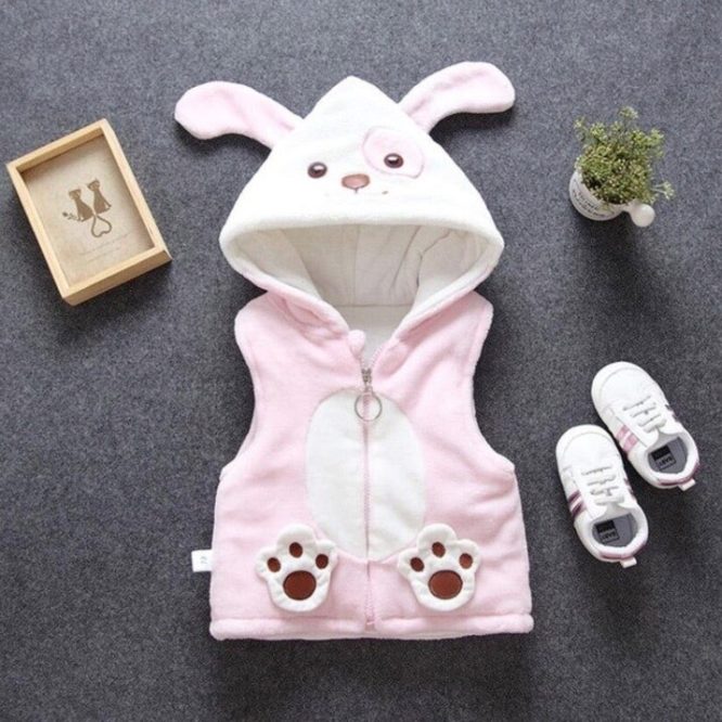 Boys And Girls  Fluffy Cartoon Hooded Vest - Image 4