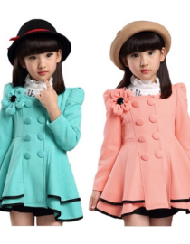 Girls Wind Dust Flower Decor Trench Coat
